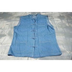 Bill Blass shirt womens 20W blue chambray sleeveless loop closure pocket cotton